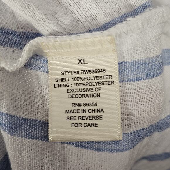 Free for All Dress Women’s Puff Sleeve Cottage Milkmaid Blue White Stripe Sz XL - Picture 7 of 7